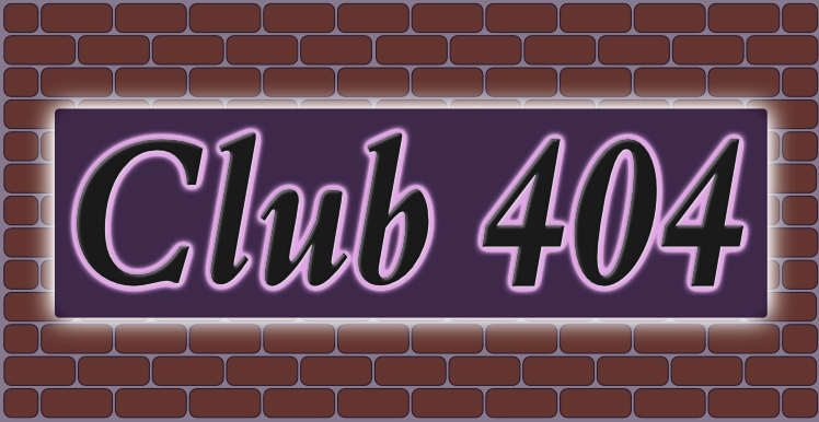 backlit sign on a brick wall with wording club 404