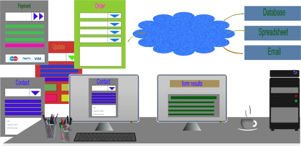 Computer desk with input forms above